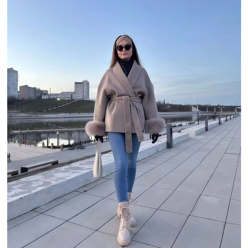 Blanka | Kvinnors Mysig Långärmad Kappa med Bälte