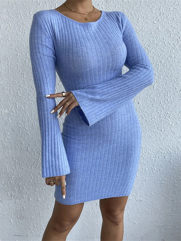 Freda | Kvinnors Långärmad Ribbstickad Bodycon Klänning