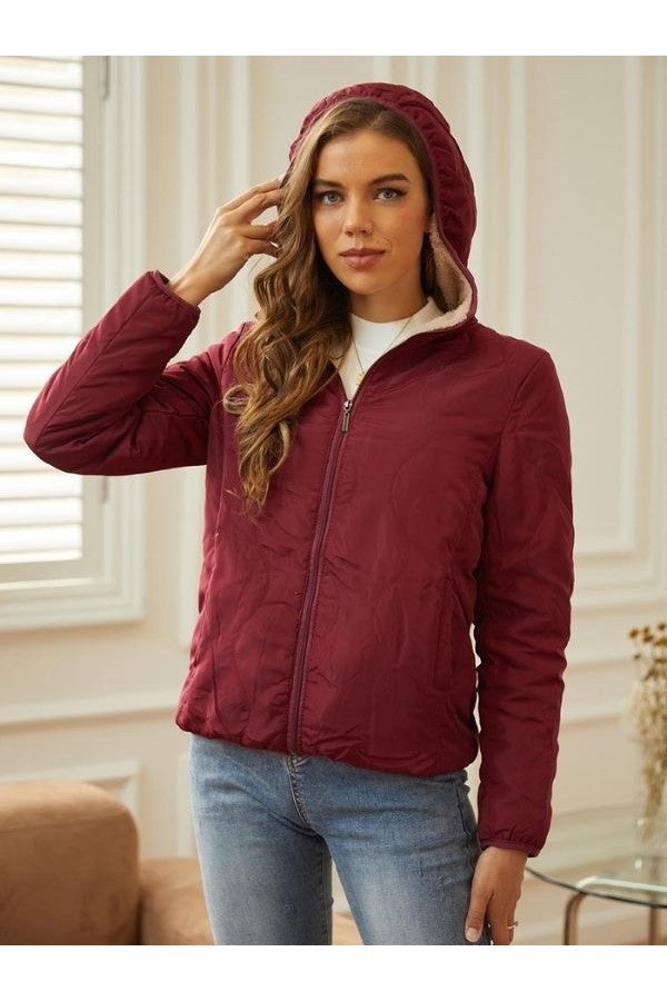 Alina | Dam Vinter Quiltad Hoodiejacka med Dragkedja