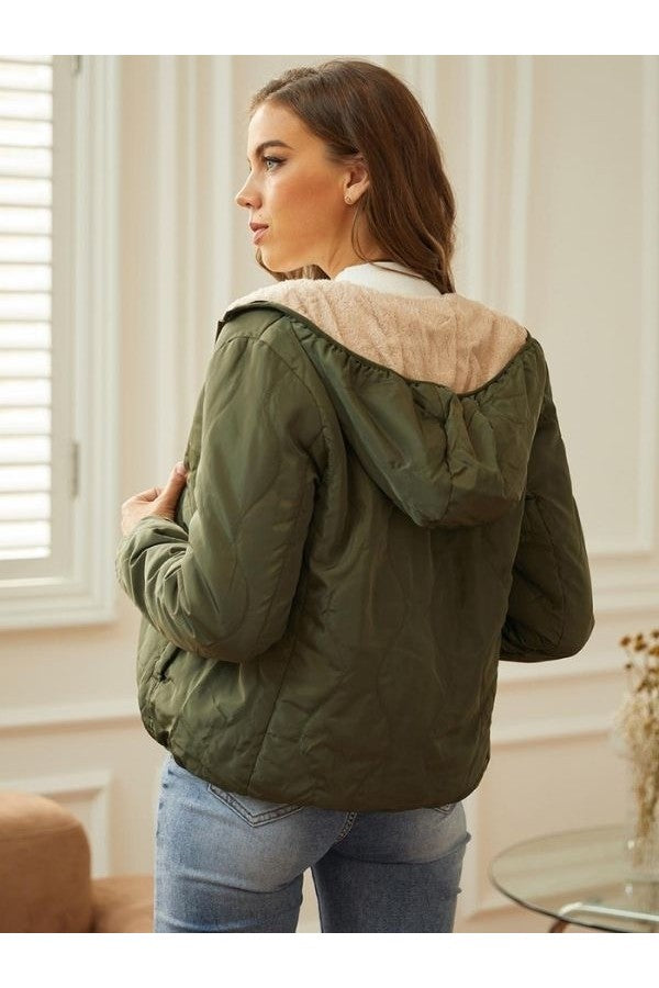 Alina | Dam Vinter Quiltad Hoodiejacka med Dragkedja