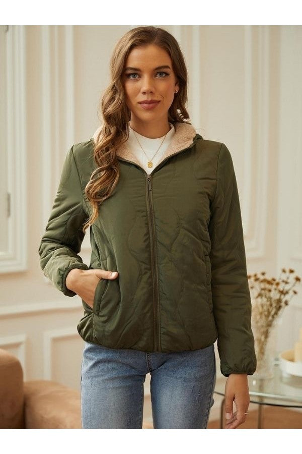 Alina | Dam Vinter Quiltad Hoodiejacka med Dragkedja