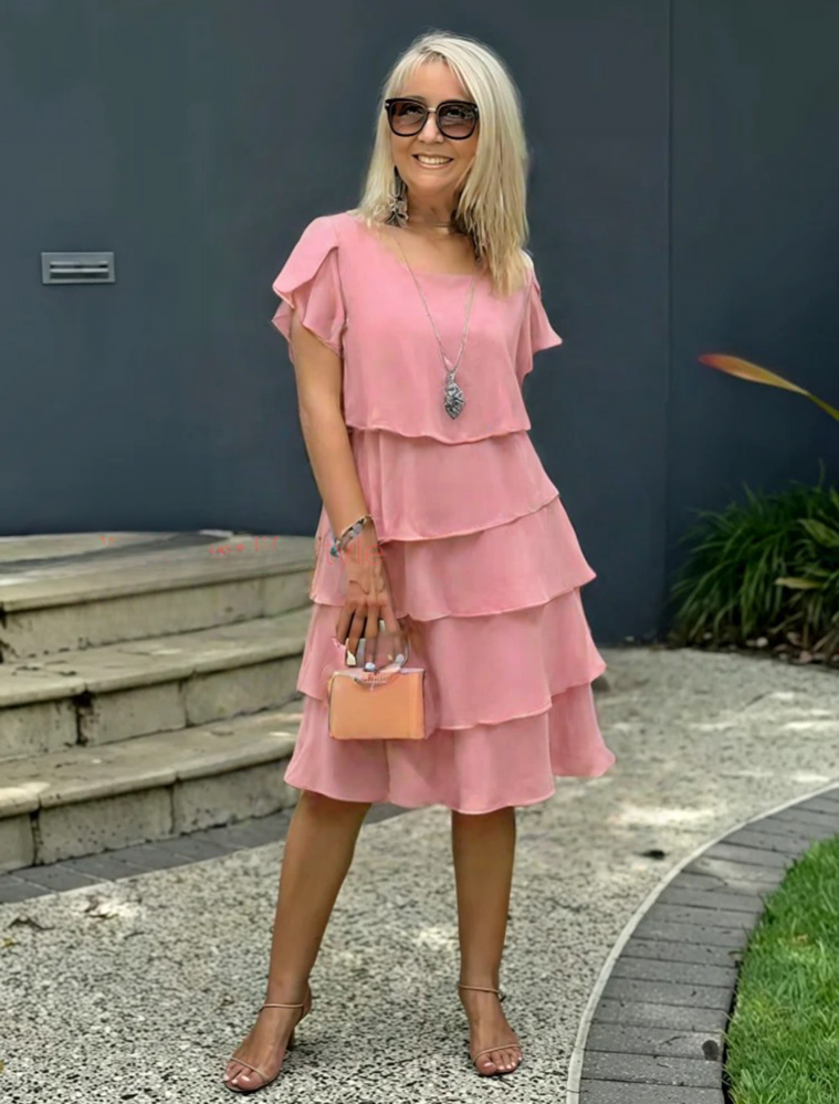 Susanne | Kvinnors Lagerdelad Sommar Midi Klänning med Volanger