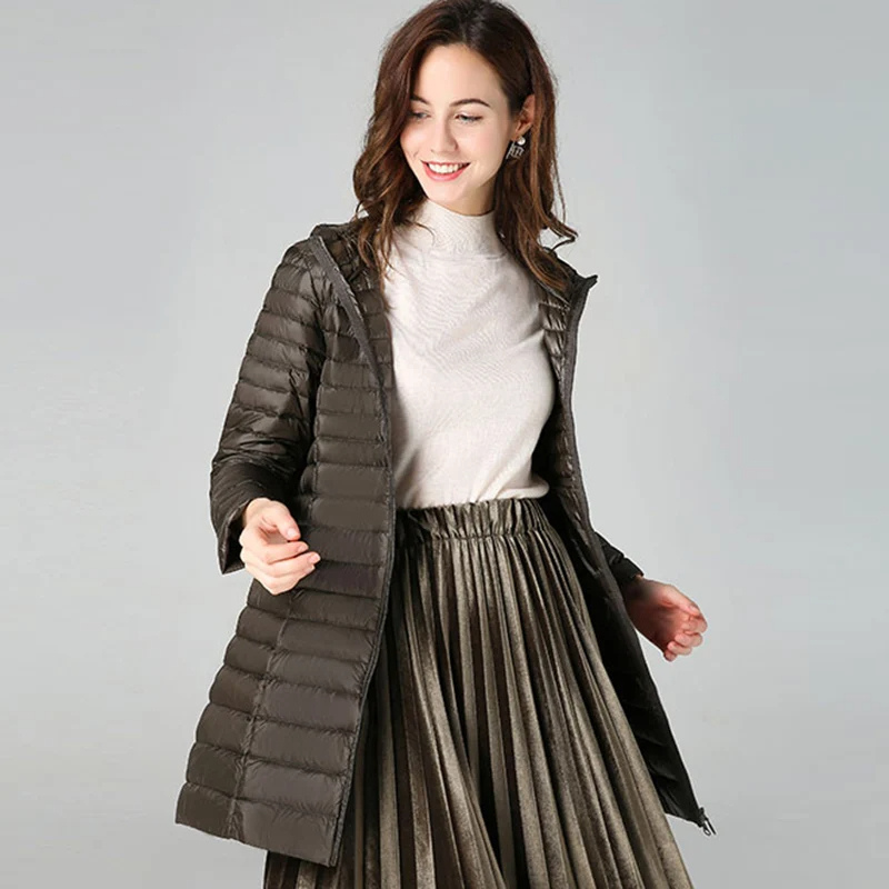 Ingeborg | Dam Lång Vadderad Jacka med Huva