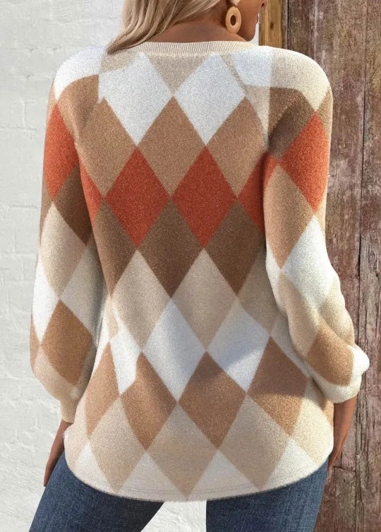 Skylt | Rutig Stickad med Knappdetalj