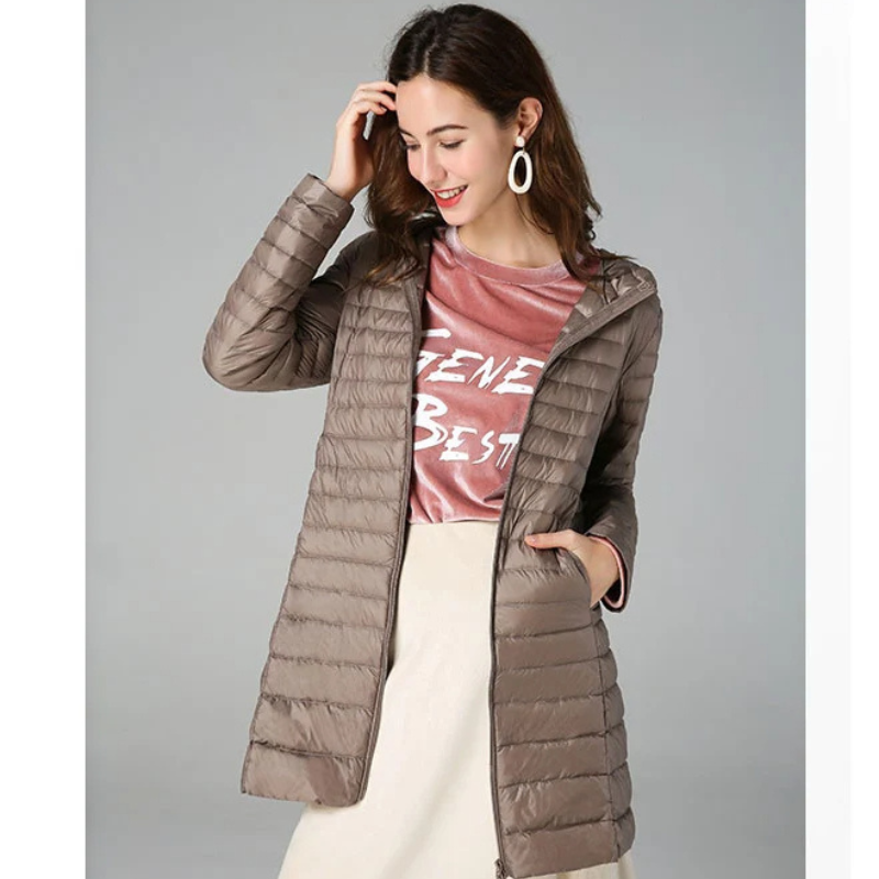 Ingeborg | Dam Lång Vadderad Jacka med Huva