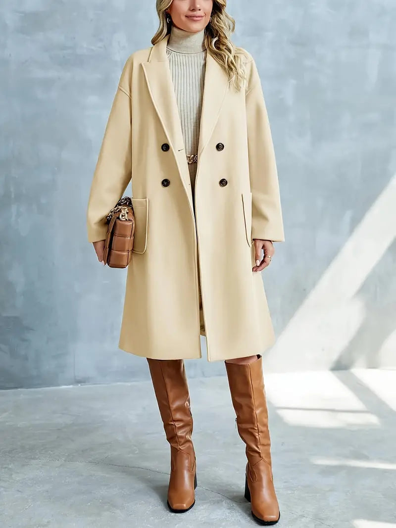 Edith | Damernas Vinter Lång Dubbelknäppt Kappa