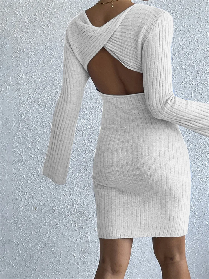 Freda | Kvinnors Långärmad Ribbstickad Bodycon Klänning