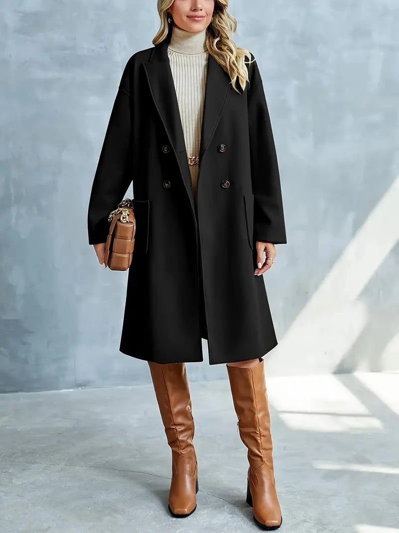 Edith | Damernas Vinter Lång Dubbelknäppt Kappa