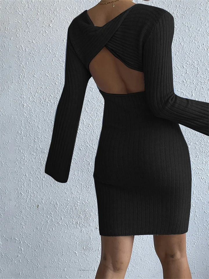 Freda | Kvinnors Långärmad Ribbstickad Bodycon Klänning