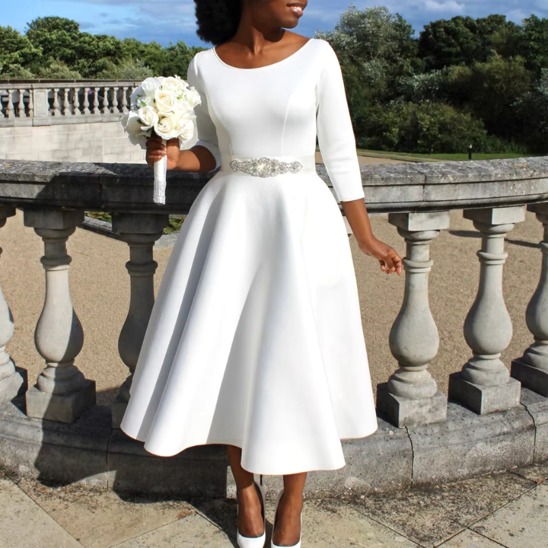 Oline | Kvinnors Rundhalsad Utsvängd Midiklänning