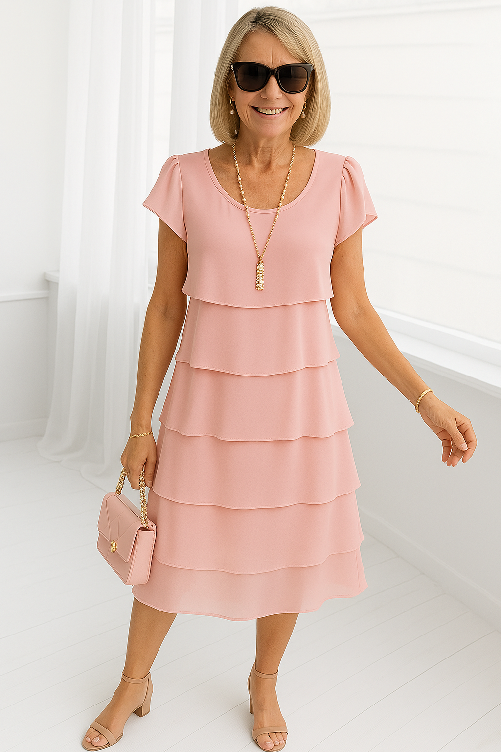 Susanne | Kvinnors Lagerdelad Sommar Midi Klänning med Volanger