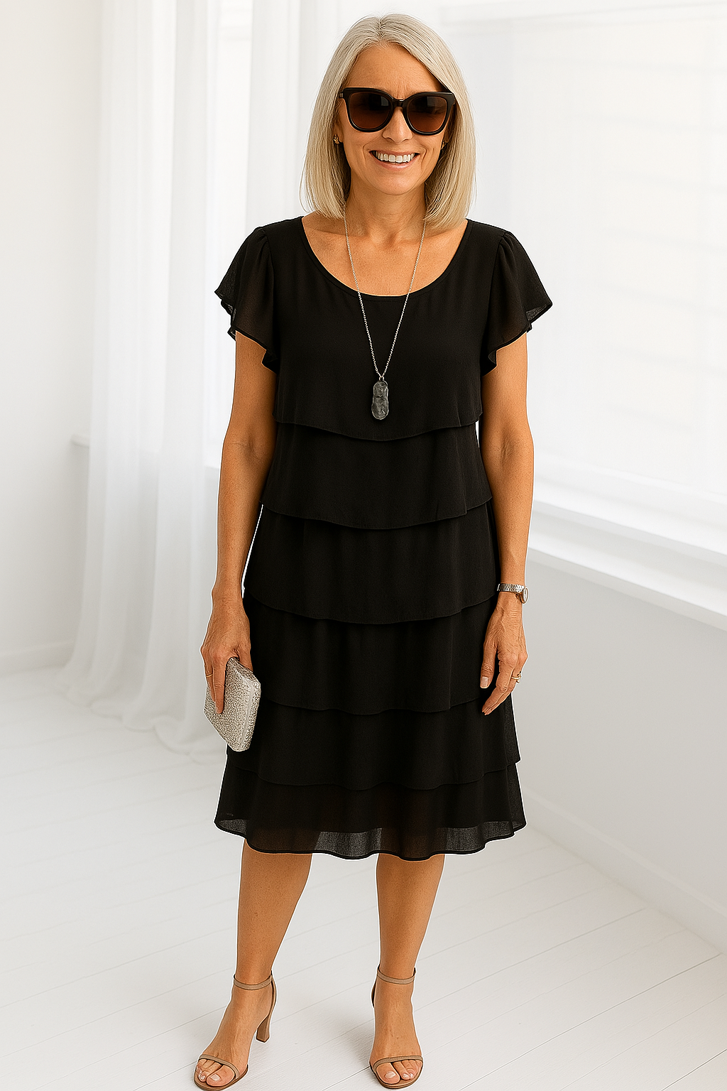 Susanne | Kvinnors Lagerdelad Sommar Midi Klänning med Volanger