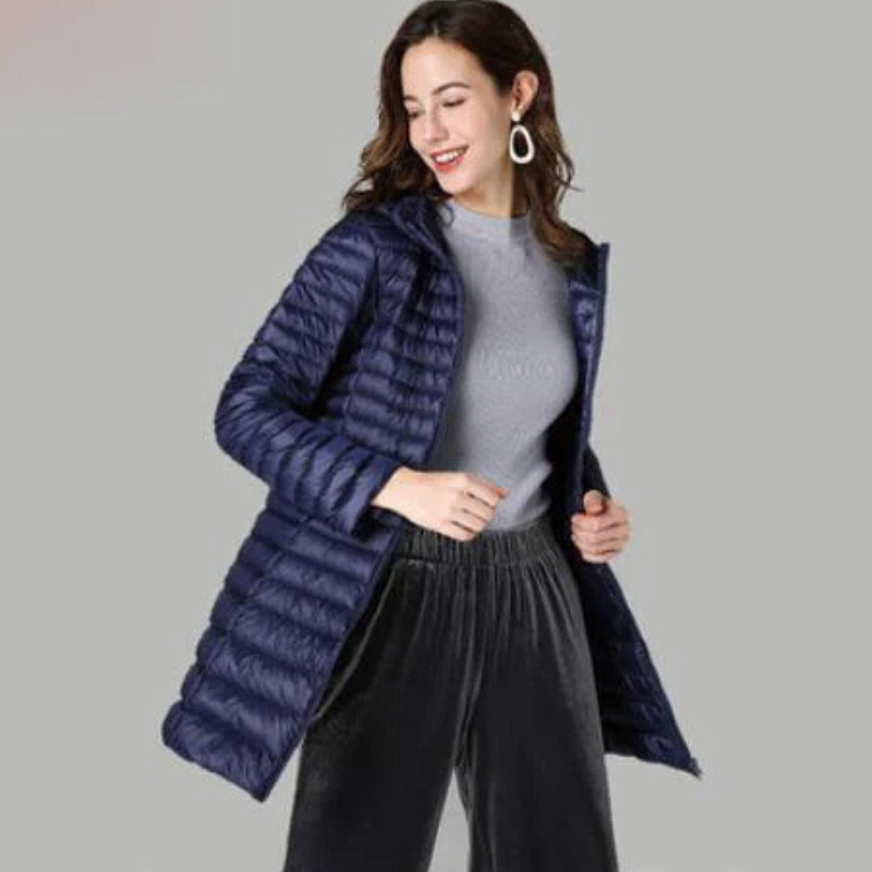 Ingeborg | Dam Lång Vadderad Jacka med Huva