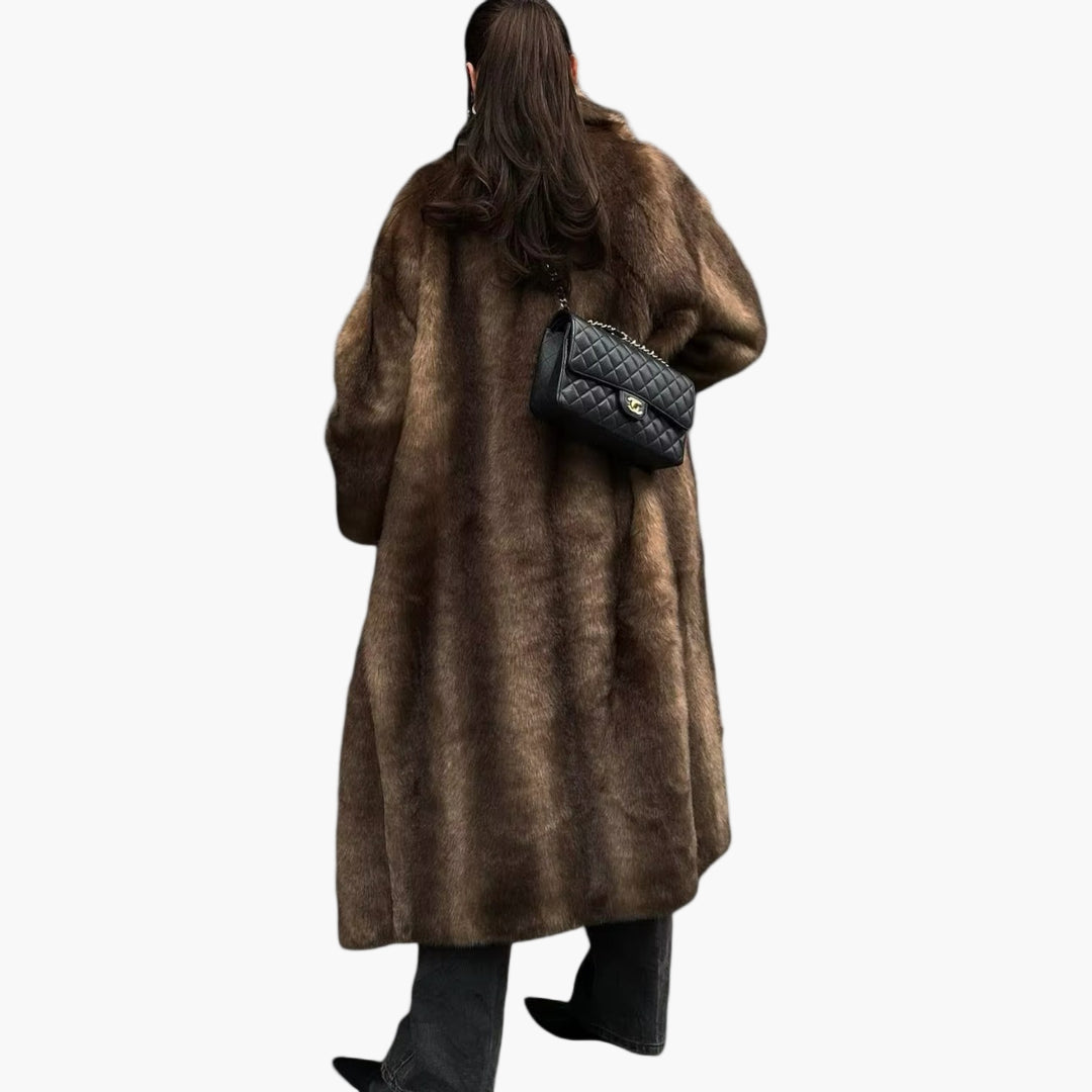 Serina | Kvinnor Elegant Plysch Trenchcoat med Konstpäls