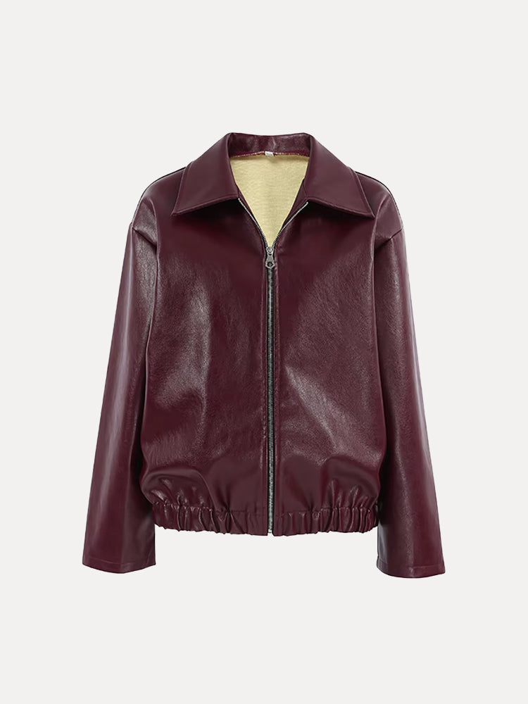 Alette | Moderiktig Läder Bikerjacka med Dragkedja Dam