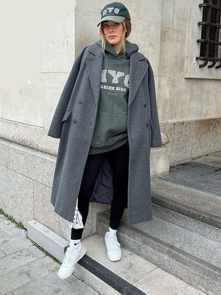 Kamilla | Dam Elegant Dubbelknäppt Ullkappa