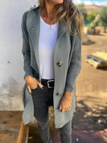 Ditte | Dam Lång Cardigan med Knapplås