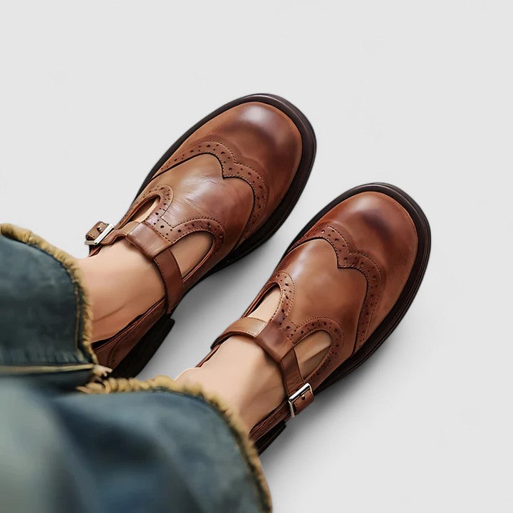 Annika | Klassiska Kvinnors Läder T-strapskor