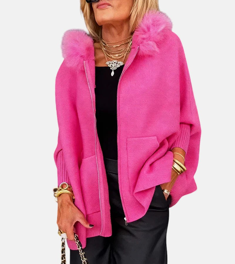 ARABELLE™ | Avslappnad Kappa med Huva och Fuskpälskrage