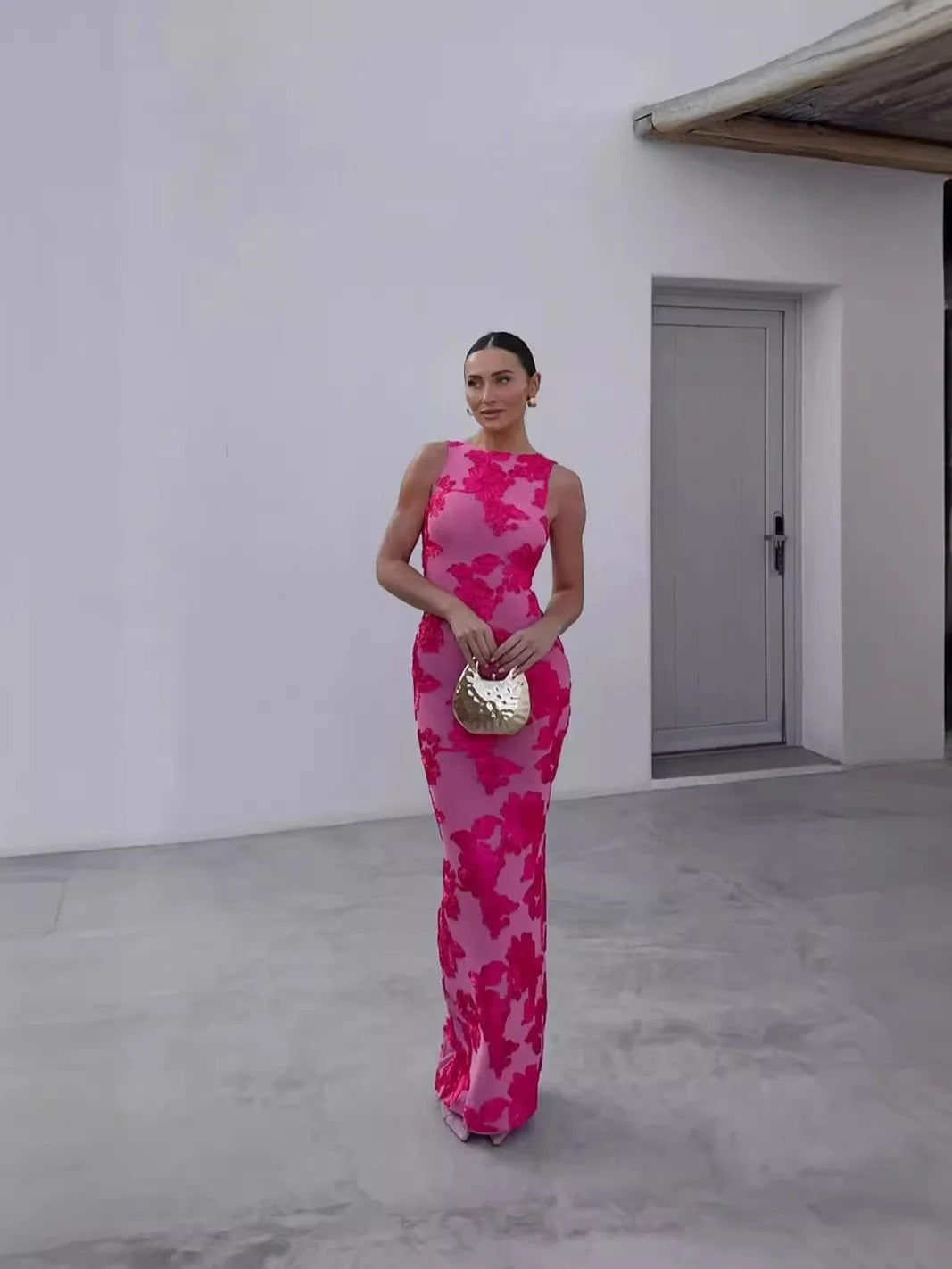 Sanne | Kvinnors Slim Fit Maxi Klänning med Blommönster