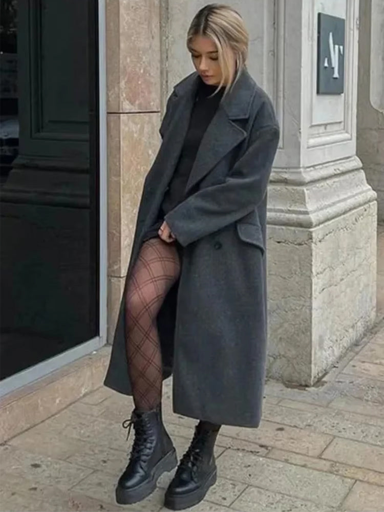 Kamilla | Dam Elegant Dubbelknäppt Ullkappa