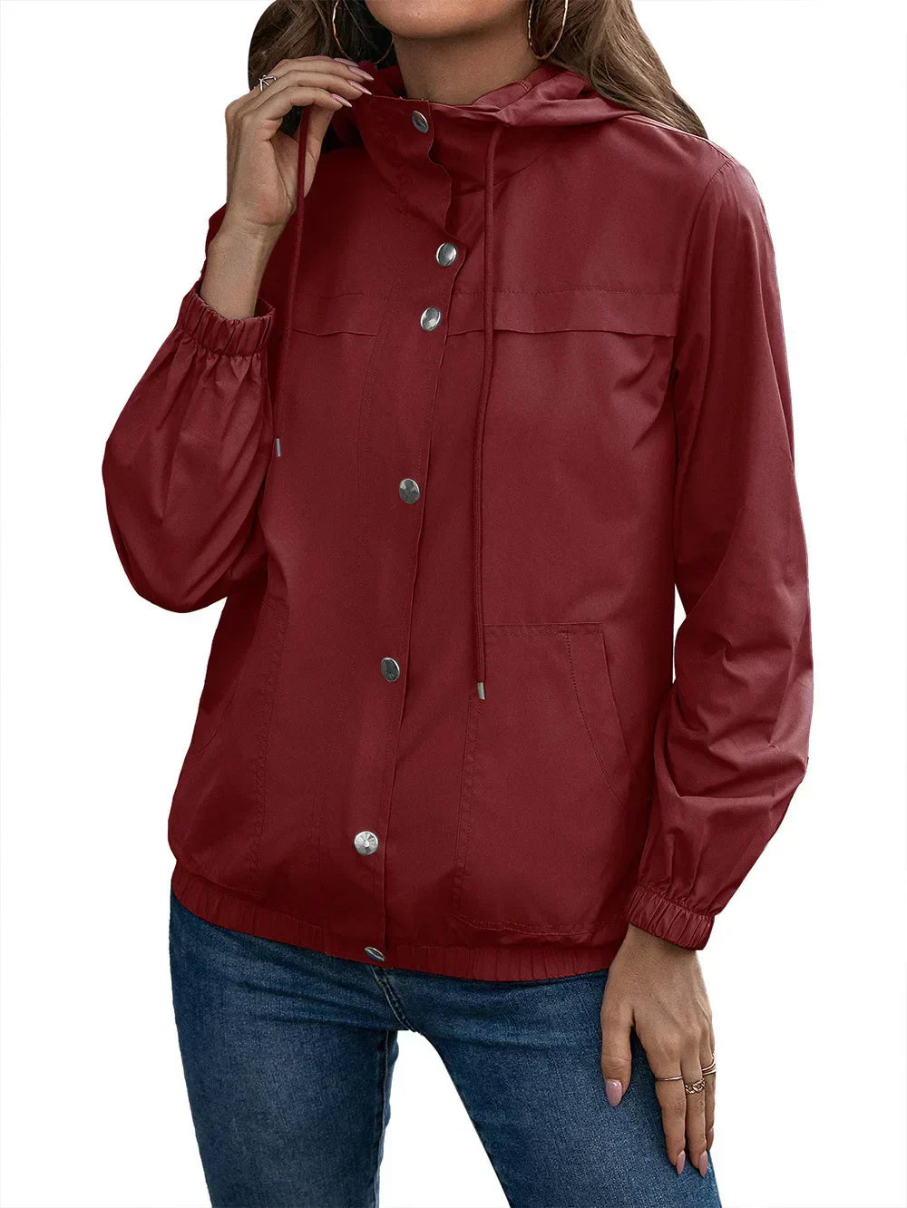 Michella | Kvinnors Långärmad Jacka med Huva och Tryckknappar