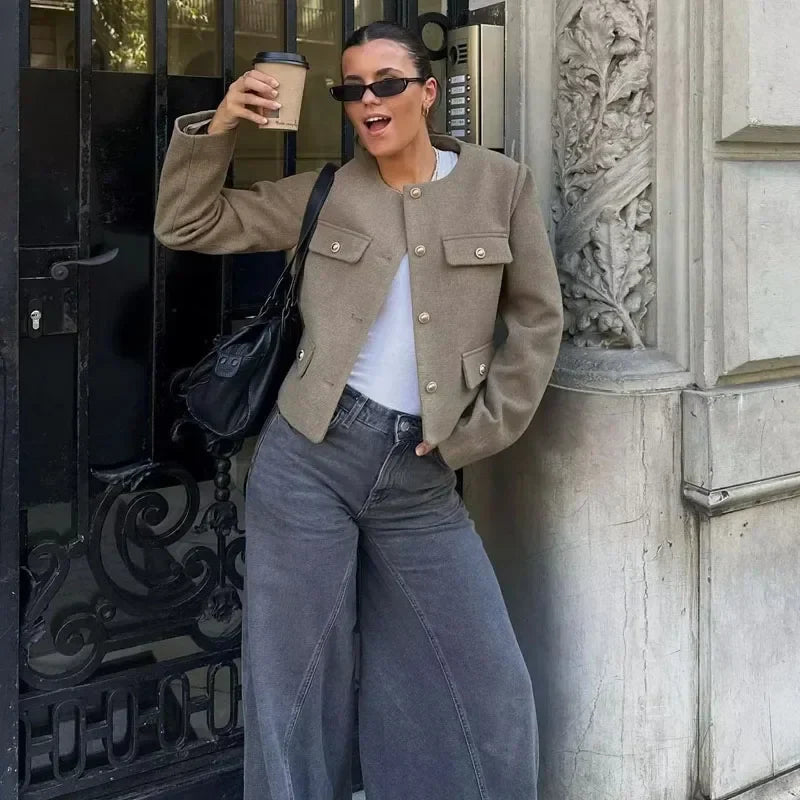 Kathrine | Kvinno Långärmad Jacka med Knäppning