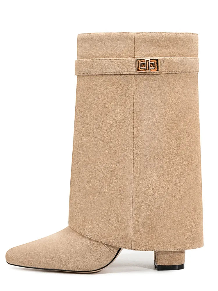 Cornelia | Dam Läder Lårhöga Stövlar med Spänne