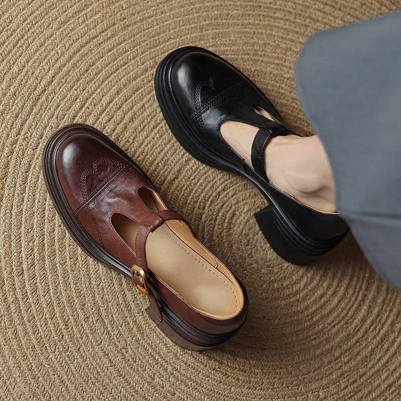 Ronja | Klassiska Dam Läder T-rem Skor