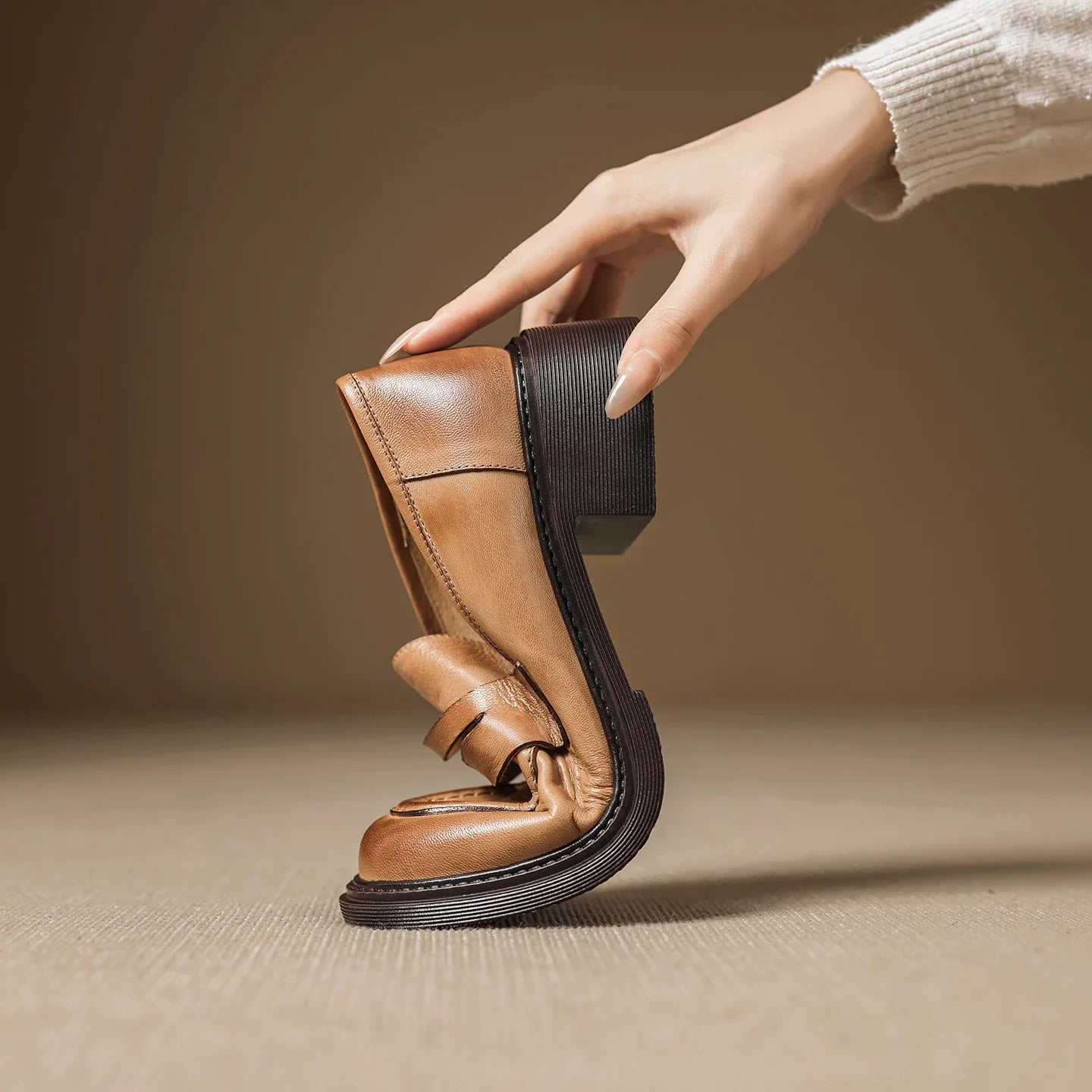 Cecily | Klassiska Dam Läder T-rem Skor