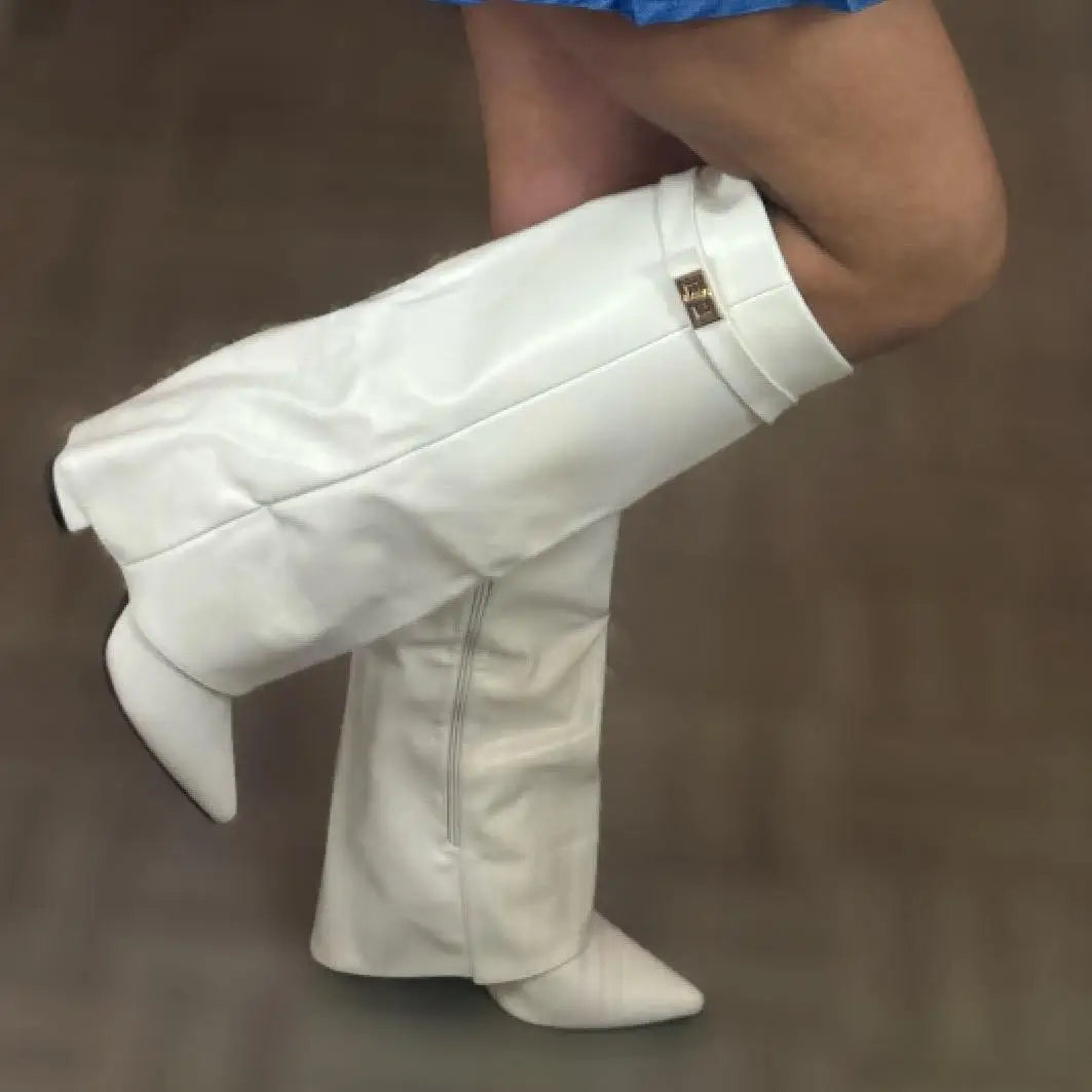 Christella | Dam Läder Lårhöga Stövlar med Spänne