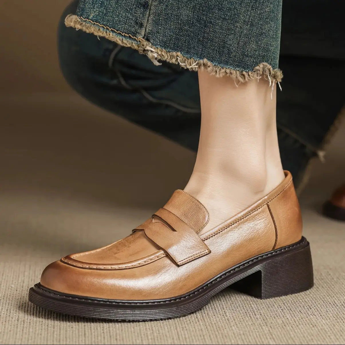 Cecily | Klassiska Dam Läder T-rem Skor