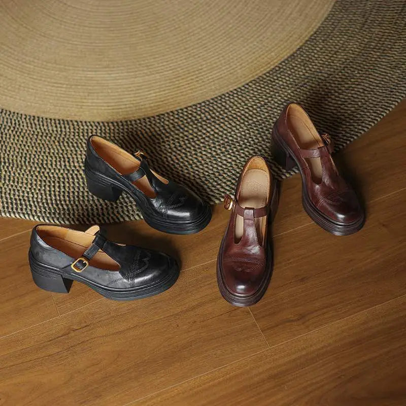 Ronja | Klassiska Dam Läder T-rem Skor