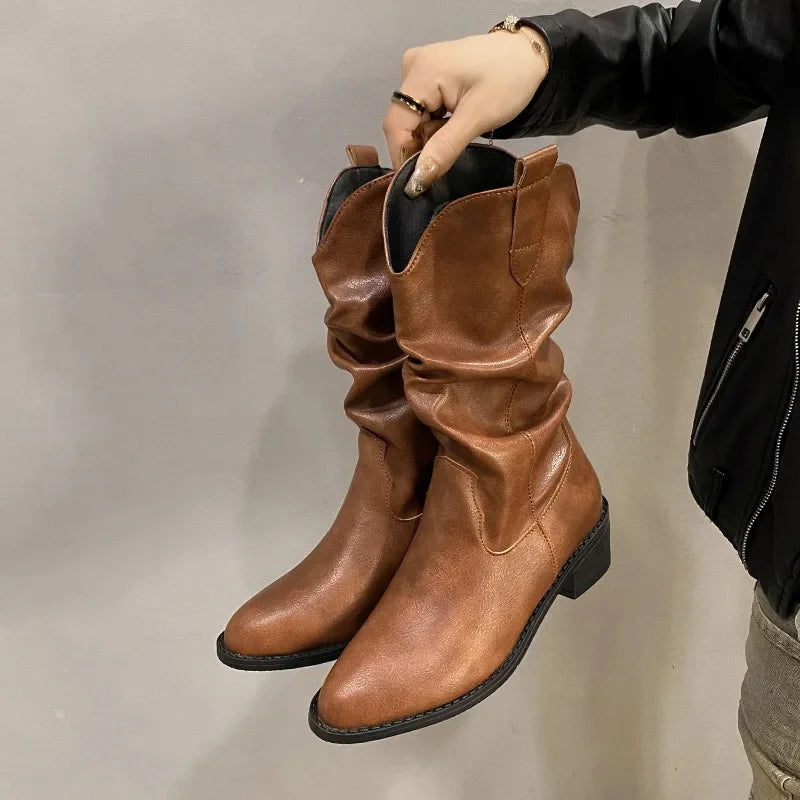 Vilma | Dam Läder Knähöga Stövlar med Klack