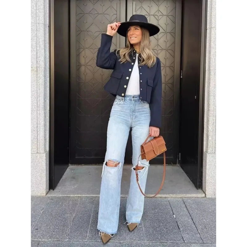 Jeanette | Damers Kort Casual Jacka med Knapplåsning