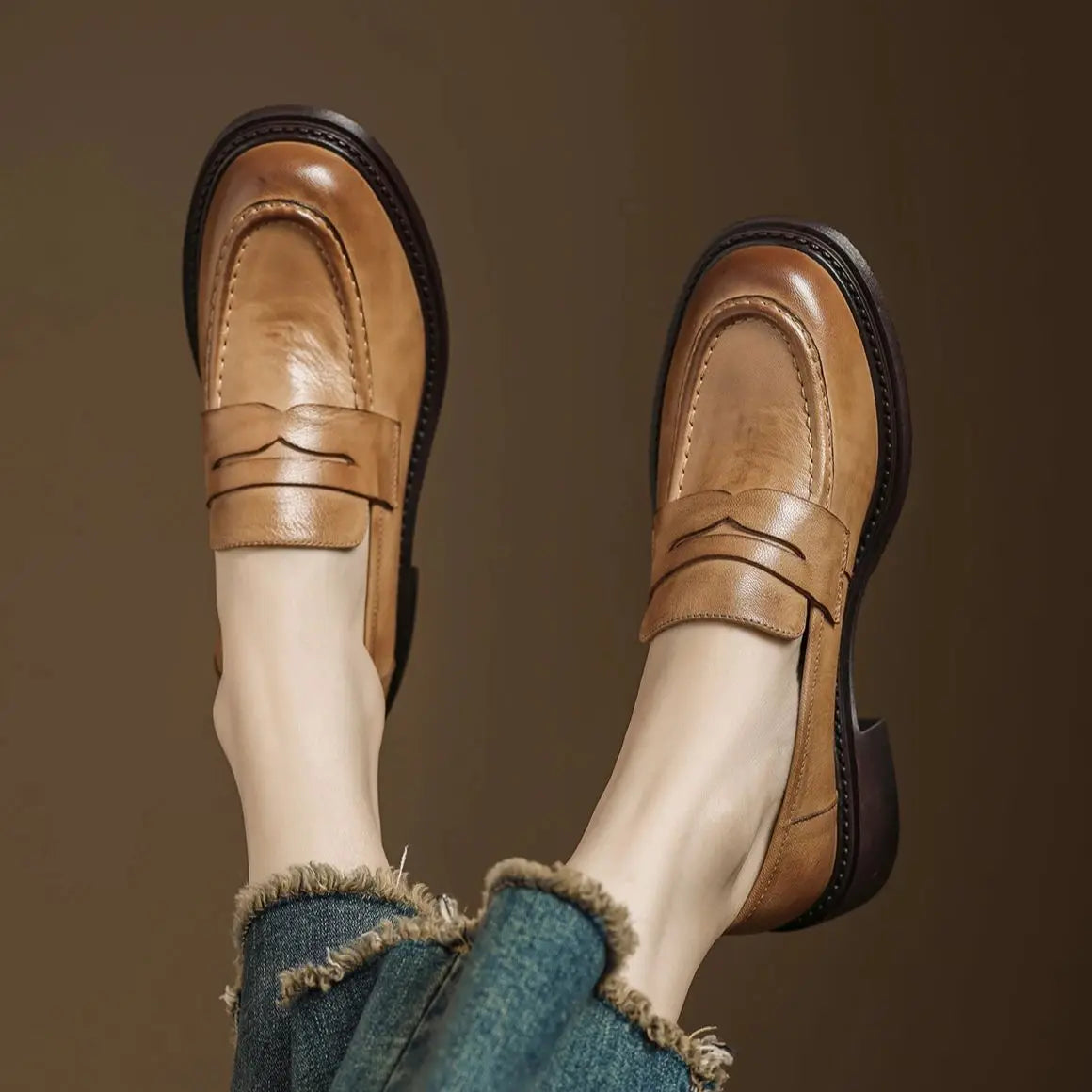 Cecily | Klassiska Dam Läder T-rem Skor