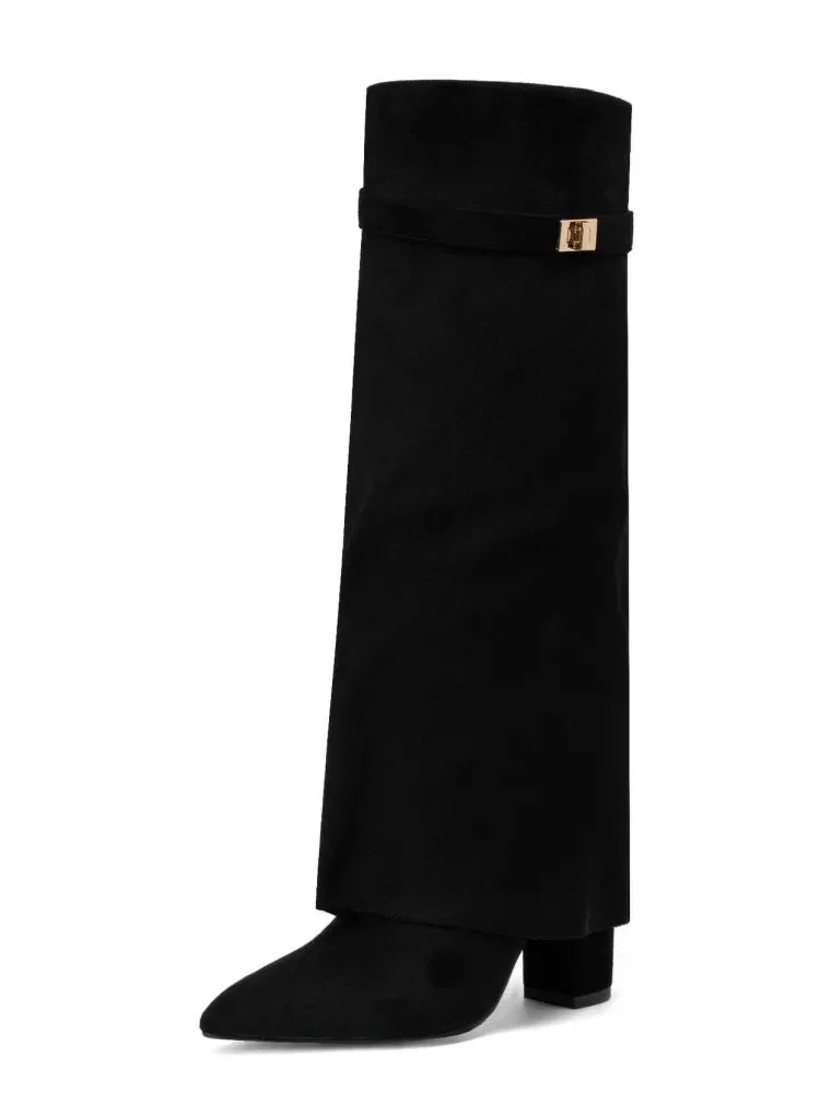 Christella | Dam Läder Lårhöga Stövlar med Spänne