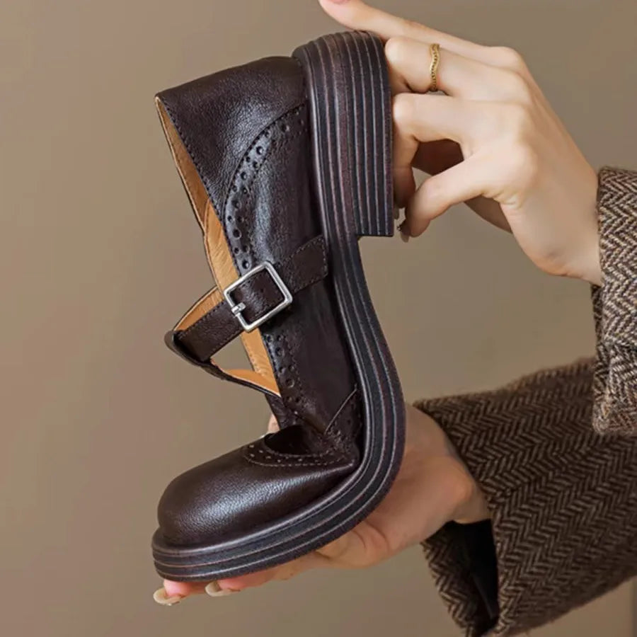 Nikoline | Klassiska Dam Läder T-rem Skor