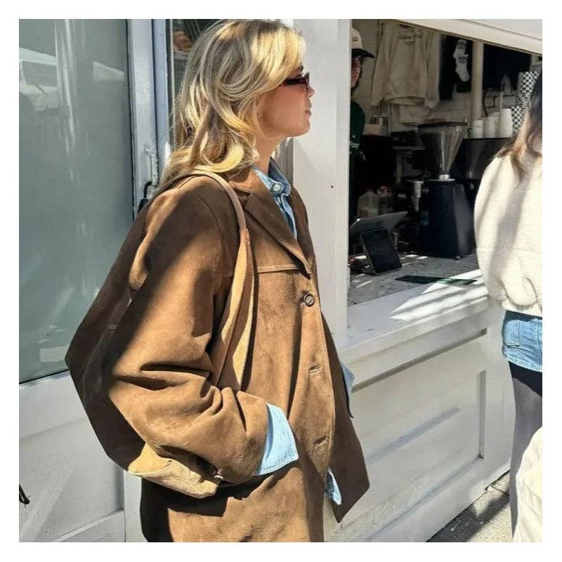 Vintage Suede Kort Jacka i Brunt