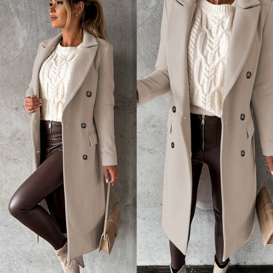 Yvonne | Kvinnor Elegant Dubbelknäppt Lång Trenchcoat