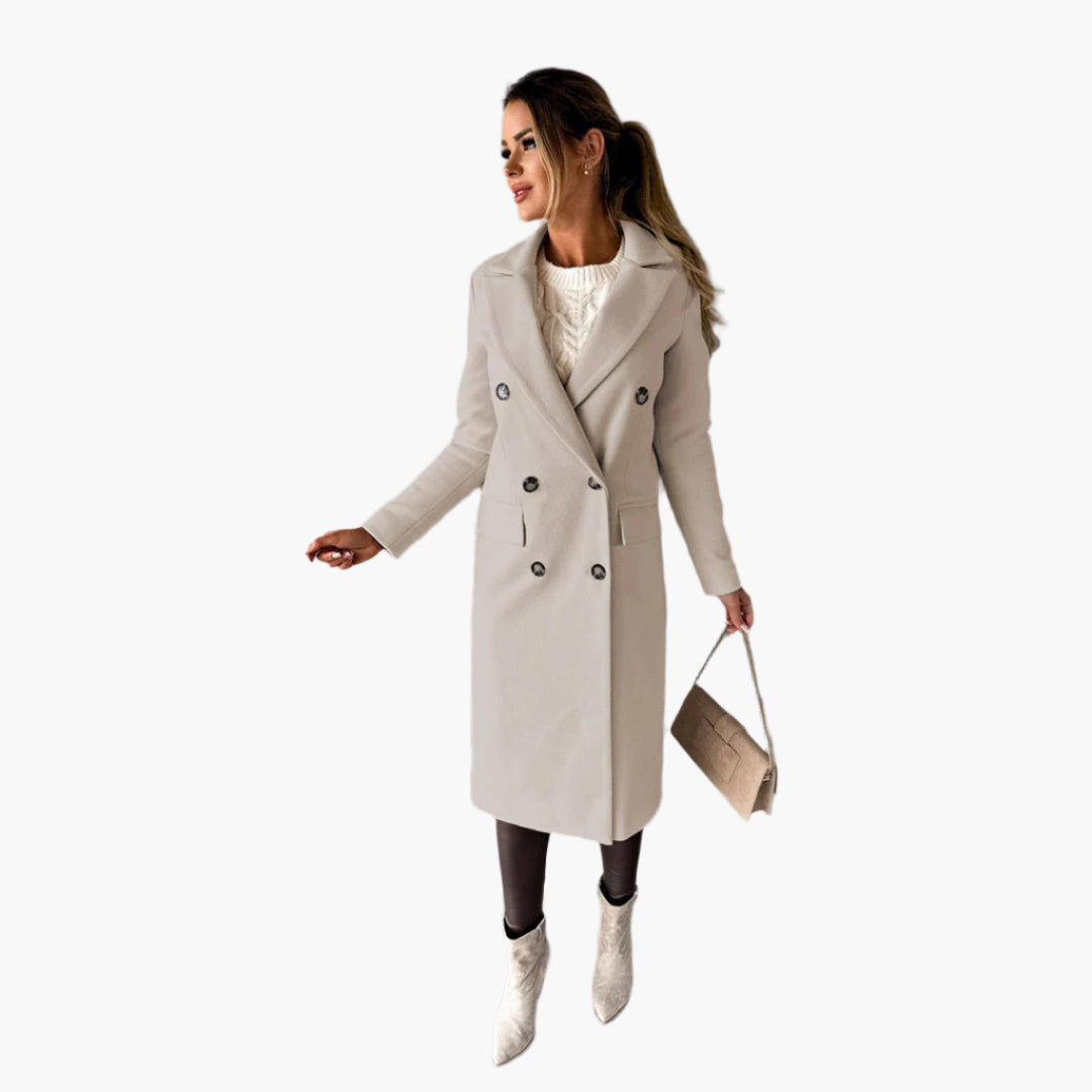 Yvonne | Kvinnor Elegant Dubbelknäppt Lång Trenchcoat