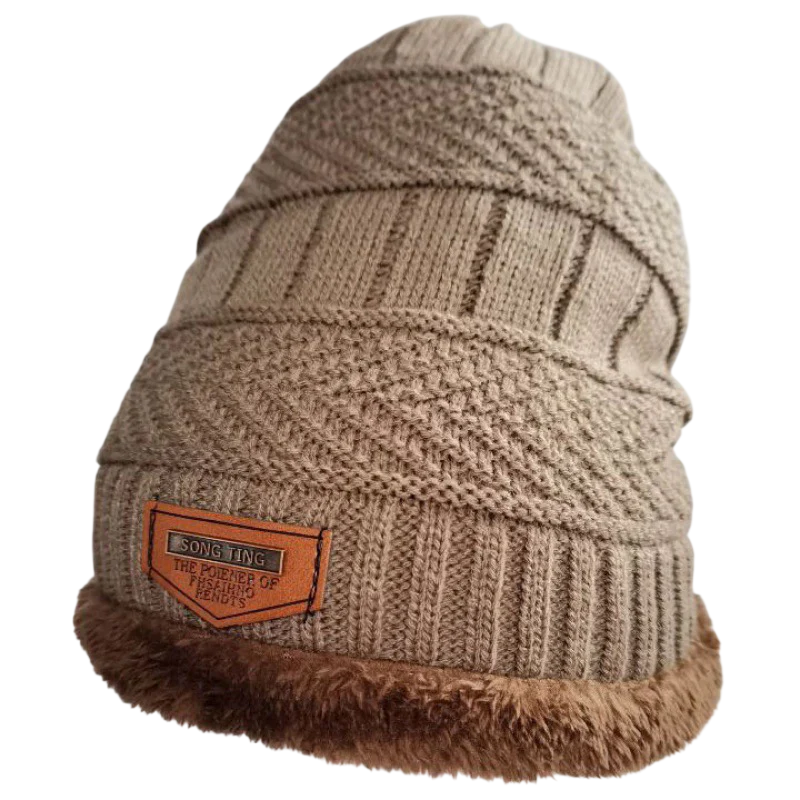 Herrars vinterläder etikett stickad beanie slouchy tjock fleecefodrad hatt