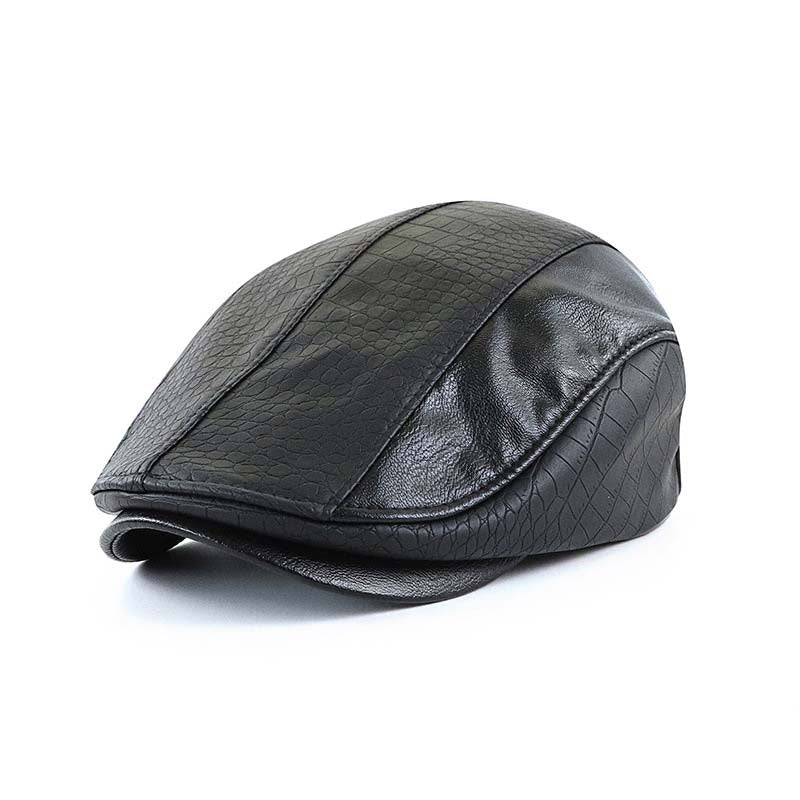 Herrars Retro Beret Stitched Krokodil PU Läder Skärmad Kepa