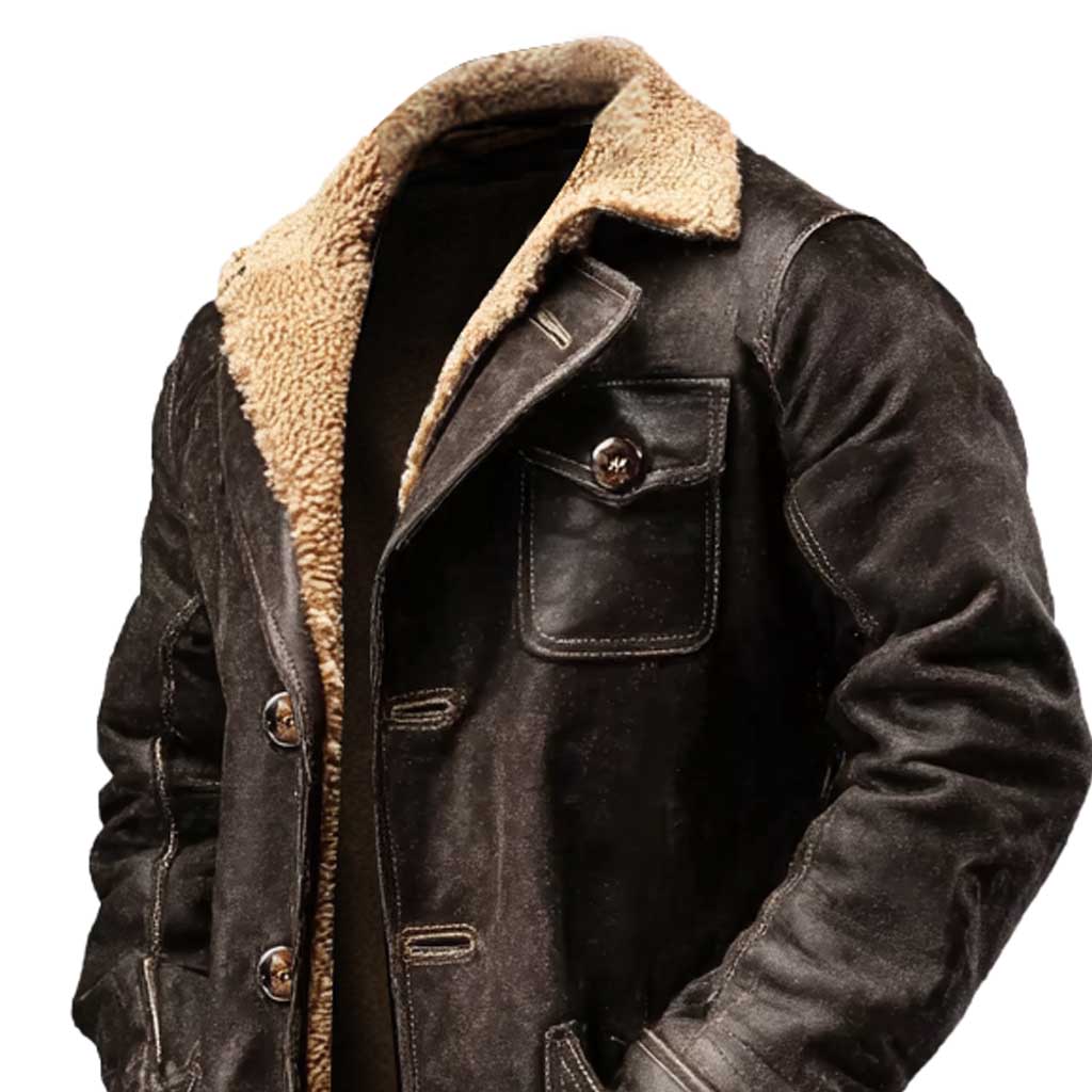 Herr Vintage Mörkbrun Mocka Läder Faux Fur Jacka Shearling Kappa