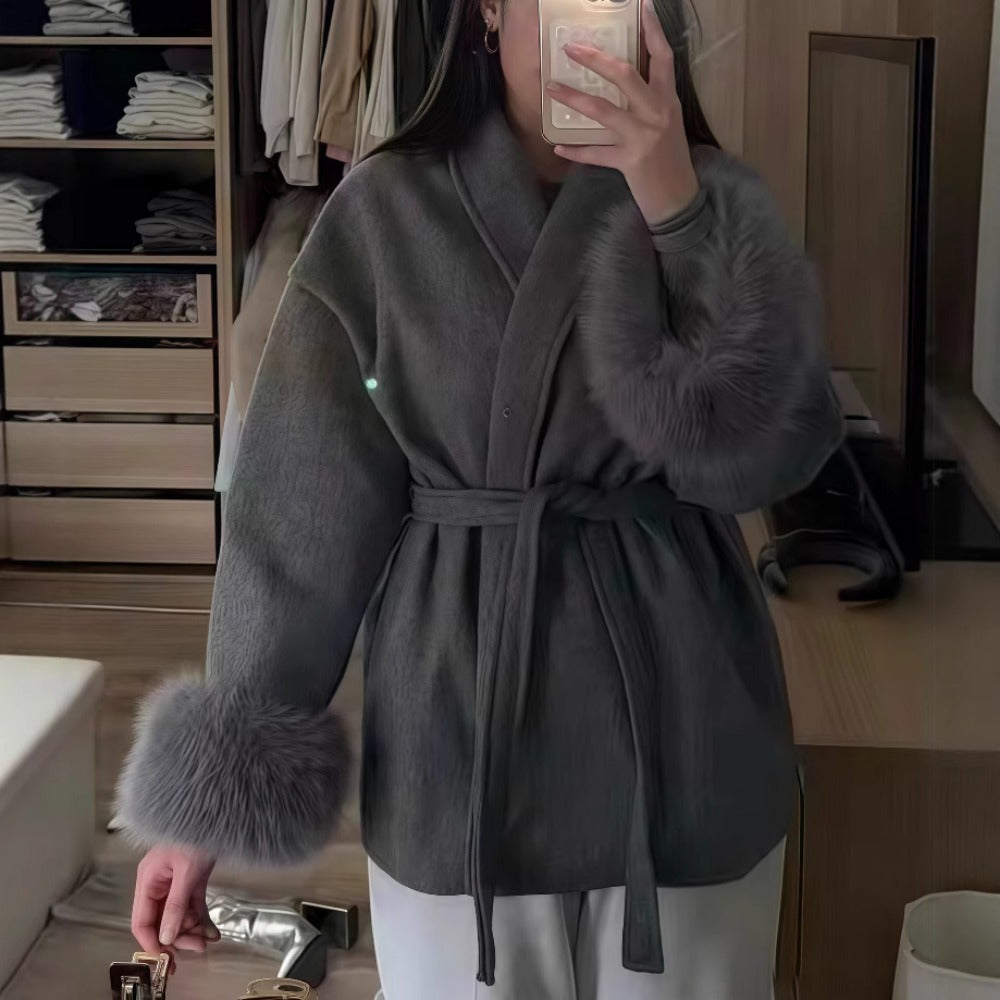 Blanka | Kvinnors Mysig Långärmad Kappa med Bälte