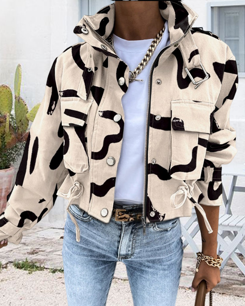 Grynet | Damjacka med Abstrakt Tryck för Avslappnat Bruk