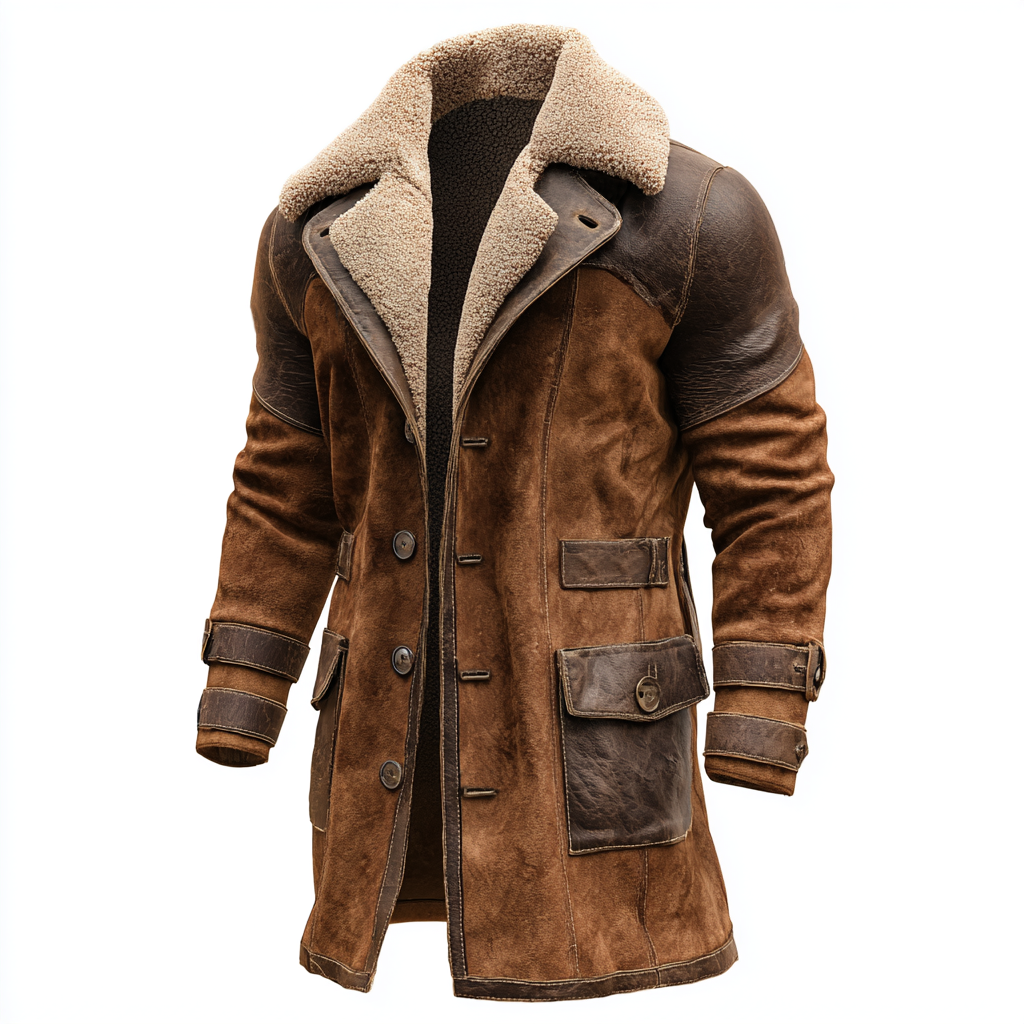 Vintage Brun Läder Shearling Kappa