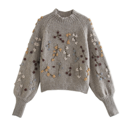 Ingeline | Blomsterbroderad Pullover med Rundhals Dam