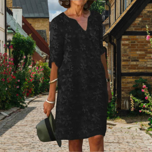 Birgit | Blommig midi-klänning med spets för kvinnor