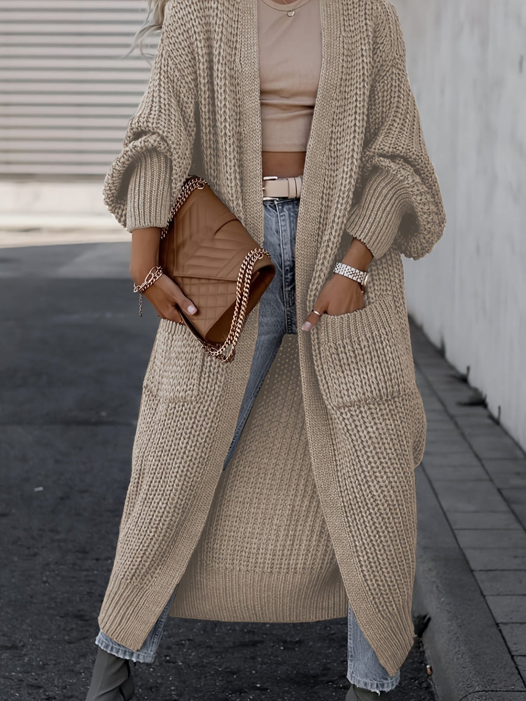 Lilian | Lång Chunky Stickad Cardigan för Damer